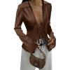 imageCicy Bell Womens Sexy Tie Front Satin Shirts Deep V Neck Silk Club Tops Long Sleeve Y2k Going Out BlouseCoffee