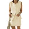 imageCicy Bell Womens Summer 2 Piece Outfits Crew Neck Sleeveless Fitted Blazer Vest Matching Sets Work Mini Skirt Suit SetsBeige