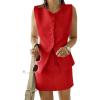 imageCicy Bell Womens Summer 2 Piece Outfits Crew Neck Sleeveless Fitted Blazer Vest Matching Sets Work Mini Skirt Suit SetsRed
