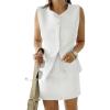 imageCicy Bell Womens Summer 2 Piece Outfits Crew Neck Sleeveless Fitted Blazer Vest Matching Sets Work Mini Skirt Suit SetsWhite