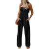 imageCicy Bell Womens Summer Smocked Jumpsuits Loose Fit Adjustable Spaghetti Strap Jumpers Button Front Jogger Leg OverallsBlack