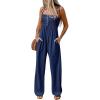 imageCicy Bell Womens Summer Smocked Jumpsuits Loose Fit Adjustable Spaghetti Strap Jumpers Button Front Jogger Leg OverallsBlue