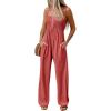 imageCicy Bell Womens Summer Smocked Jumpsuits Loose Fit Adjustable Spaghetti Strap Jumpers Button Front Jogger Leg OverallsBrick Red
