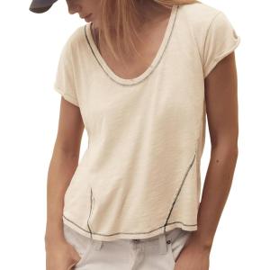 imageCicy Bell Womens Cropped Scoop Neck Tshirts Summer Cap Short Sleeve Exposed Seam Tops Casual Loose Fit Cotton Tee ShirtsApricot