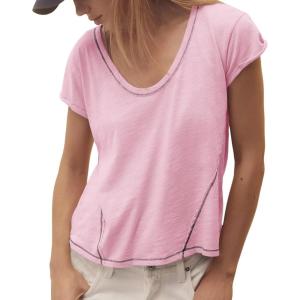 imageCicy Bell Womens Cropped Scoop Neck Tshirts Summer Cap Short Sleeve Exposed Seam Tops Casual Loose Fit Cotton Tee ShirtsLight Pink
