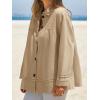 imageCicy Bell Womens Oversized Casual Jackets Lightweight Pleated Babydoll Shackets Cotton Button Down CoatsLight Khaki