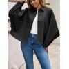 imageCicy Bell Womens Oversized Cropped Trench Coats Batwing Sleeve Trendy Casual Jackets Button Up OuterwearBlack