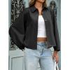 imageCicy Bell Womens Oversized Cropped Trench Coats Batwing Sleeve Trendy Casual Jackets Button Up OuterwearBlack