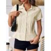 imageCicy Bell Womens Short Sleeve Button Down Shirts Pleated Slim Fit Summer Dressy Casual BlousesBeige