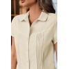 imageCicy Bell Womens Short Sleeve Button Down Shirts Pleated Slim Fit Summer Dressy Casual BlousesBeige
