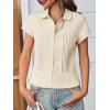 imageCicy Bell Womens Short Sleeve Button Down Shirts Pleated Slim Fit Summer Dressy Casual BlousesBeige