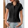imageCicy Bell Womens Short Sleeve Button Down Shirts Pleated Slim Fit Summer Dressy Casual BlousesBlack