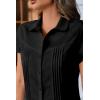 imageCicy Bell Womens Short Sleeve Button Down Shirts Pleated Slim Fit Summer Dressy Casual BlousesBlack