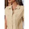 imageCicy Bell Womens Short Sleeve Button Down Shirts Pleated Slim Fit Summer Dressy Casual BlousesKhaki