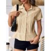 imageCicy Bell Womens Short Sleeve Button Down Shirts Pleated Slim Fit Summer Dressy Casual BlousesKhaki
