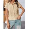 imageCicy Bell Womens Short Sleeve Button Down Shirts Pleated Slim Fit Summer Dressy Casual BlousesKhaki