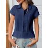 imageCicy Bell Womens Short Sleeve Button Down Shirts Pleated Slim Fit Summer Dressy Casual BlousesNavy