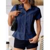 imageCicy Bell Womens Short Sleeve Button Down Shirts Pleated Slim Fit Summer Dressy Casual BlousesNavy