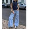 imageCicy Bell Womens Short Sleeve Button Down Shirts Pleated Slim Fit Summer Dressy Casual BlousesNavy
