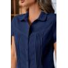 imageCicy Bell Womens Short Sleeve Button Down Shirts Pleated Slim Fit Summer Dressy Casual BlousesNavy