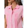 imageCicy Bell Womens Short Sleeve Button Down Shirts Pleated Slim Fit Summer Dressy Casual BlousesPink