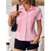 imageCicy Bell Womens Short Sleeve Button Down Shirts Pleated Slim Fit Summer Dressy Casual BlousesPink