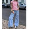imageCicy Bell Womens Short Sleeve Button Down Shirts Pleated Slim Fit Summer Dressy Casual BlousesPink