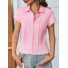 imageCicy Bell Womens Short Sleeve Button Down Shirts Pleated Slim Fit Summer Dressy Casual BlousesPink