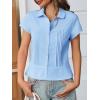 imageCicy Bell Womens Short Sleeve Button Down Shirts Pleated Slim Fit Summer Dressy Casual BlousesSky Blue