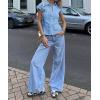 imageCicy Bell Womens Short Sleeve Button Down Shirts Pleated Slim Fit Summer Dressy Casual BlousesSky Blue