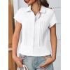 imageCicy Bell Womens Short Sleeve Button Down Shirts Pleated Slim Fit Summer Dressy Casual BlousesWhite
