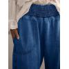 imageCicy Bell Womens Smocked Barrel Jeans Casual Trendy High Waisted Baggy Pull On Denim PantsBlue
