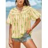 imageCicy Bell Womens Summer Babydoll Tops Short Lantern Sleeve Bow Print Blouse V Neck Pleated Casual Cute Tee ShirtsGreen