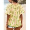 imageCicy Bell Womens Summer Babydoll Tops Short Lantern Sleeve Bow Print Blouse V Neck Pleated Casual Cute Tee ShirtsGreen