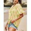 imageCicy Bell Womens Summer Babydoll Tops Short Lantern Sleeve Bow Print Blouse V Neck Pleated Casual Cute Tee ShirtsGreen