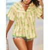 imageCicy Bell Womens Summer Babydoll Tops Short Lantern Sleeve Bow Print Blouse V Neck Pleated Casual Cute Tee ShirtsGreen
