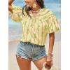 imageCicy Bell Womens Summer Babydoll Tops Short Lantern Sleeve Bow Print Blouse V Neck Pleated Casual Cute Tee ShirtsGreen