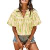 imageCicy Bell Womens Summer Babydoll Tops Short Lantern Sleeve Bow Print Blouse V Neck Pleated Casual Cute Tee ShirtsGreen
