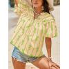 imageCicy Bell Womens Summer Babydoll Tops Short Lantern Sleeve Bow Print Blouse V Neck Pleated Casual Cute Tee ShirtsGreen