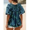 imageCicy Bell Womens Summer Babydoll Tops Short Lantern Sleeve Bow Print Blouse V Neck Pleated Casual Cute Tee ShirtsNavy Blue