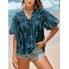 imageCicy Bell Womens Summer Babydoll Tops Short Lantern Sleeve Bow Print Blouse V Neck Pleated Casual Cute Tee ShirtsNavy Blue