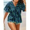 imageCicy Bell Womens Summer Babydoll Tops Short Lantern Sleeve Bow Print Blouse V Neck Pleated Casual Cute Tee ShirtsNavy Blue