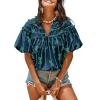 imageCicy Bell Womens Summer Babydoll Tops Short Lantern Sleeve Bow Print Blouse V Neck Pleated Casual Cute Tee ShirtsNavy Blue