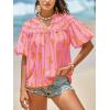 imageCicy Bell Womens Summer Babydoll Tops Short Lantern Sleeve Bow Print Blouse V Neck Pleated Casual Cute Tee ShirtsPink