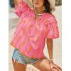 imageCicy Bell Womens Summer Babydoll Tops Short Lantern Sleeve Bow Print Blouse V Neck Pleated Casual Cute Tee ShirtsPink