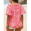 imageCicy Bell Womens Summer Babydoll Tops Short Lantern Sleeve Bow Print Blouse V Neck Pleated Casual Cute Tee ShirtsPink