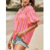 imageCicy Bell Womens Summer Babydoll Tops Short Lantern Sleeve Bow Print Blouse V Neck Pleated Casual Cute Tee ShirtsPink