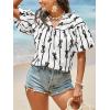 imageCicy Bell Womens Summer Babydoll Tops Short Lantern Sleeve Bow Print Blouse V Neck Pleated Casual Cute Tee ShirtsWhite