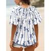 imageCicy Bell Womens Summer Babydoll Tops Short Lantern Sleeve Bow Print Blouse V Neck Pleated Casual Cute Tee ShirtsWhite Blue