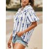 imageCicy Bell Womens Summer Babydoll Tops Short Lantern Sleeve Bow Print Blouse V Neck Pleated Casual Cute Tee ShirtsWhite Blue